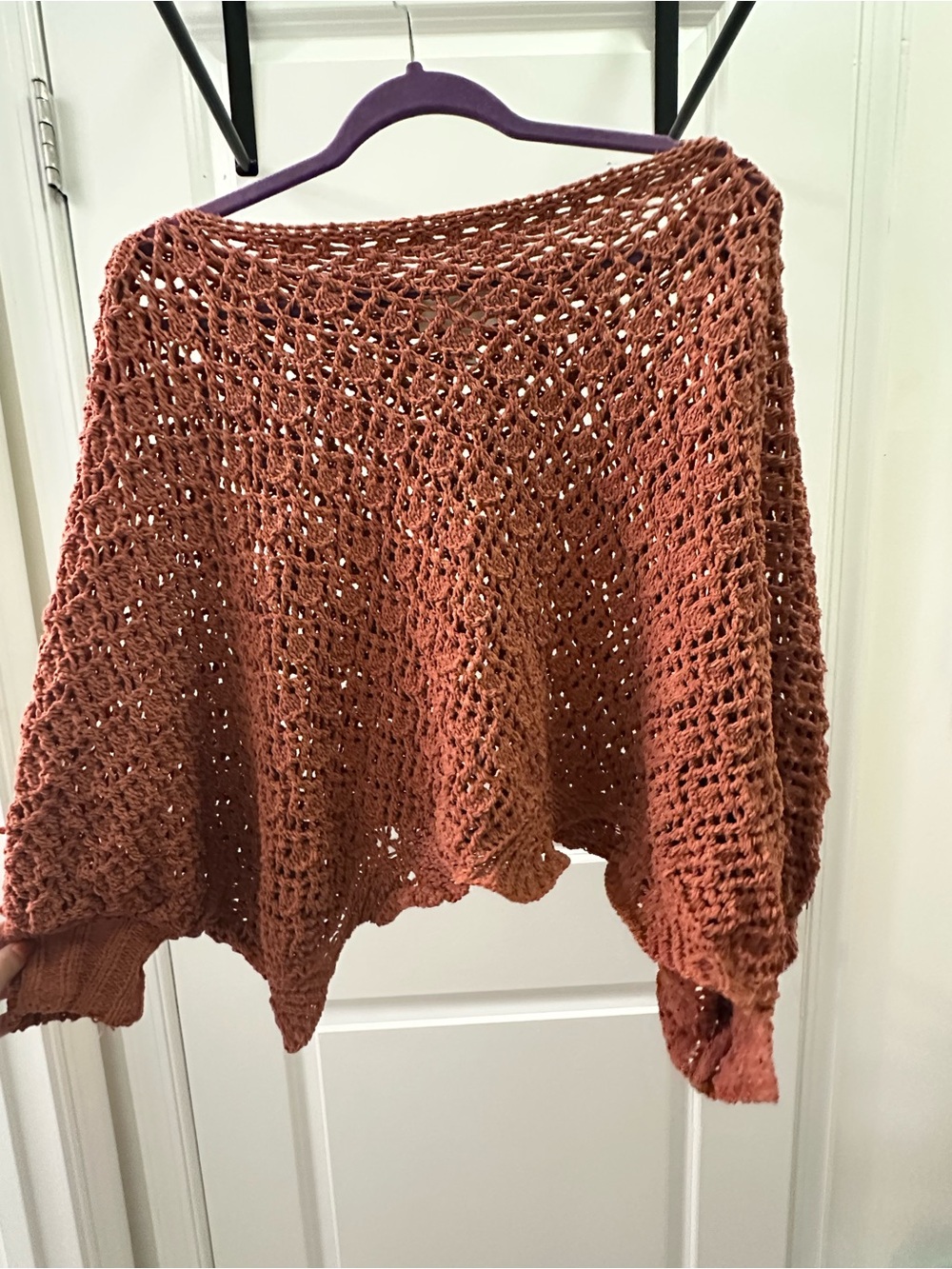 Women's Open-Knit Rust Sweater